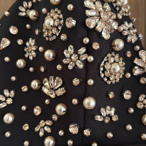 MAC DUGGAL Black Crepe Sleeveless Beaded Crystal Pearls V Neck Gown Bow NWT $458 - Picture 13 of 15